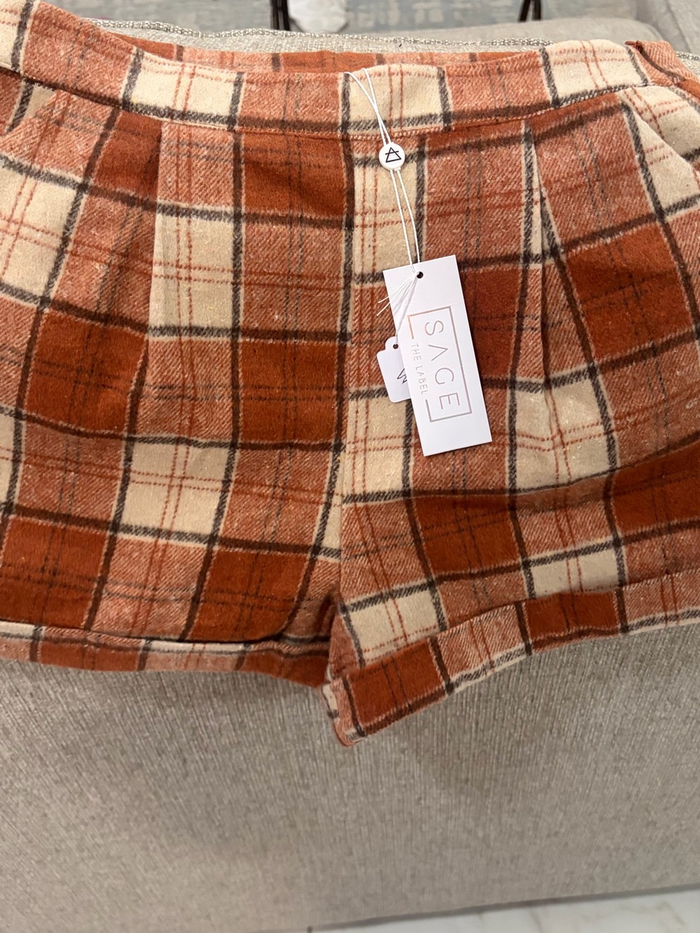 Sage Women's Rust and Cream Plaid Shorts